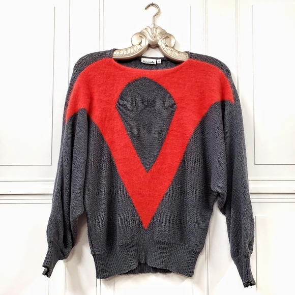 Vintage Angora Wool Oversized Knit Sweater 36 6 Small S Le Comte Red Grey - Picture 3 of 11